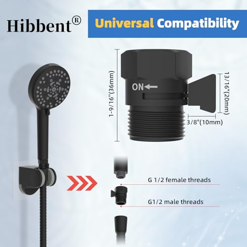 Hibbent All Metal 1 Pack Shower Head Flow Control Valve, G1/2 Brass Shut-off Valve with Metal Handle Lever, Shut OFF Water Flow Control Regulator for Handheld Shower, or Bidet Sprayer, Matte Black - color: Black