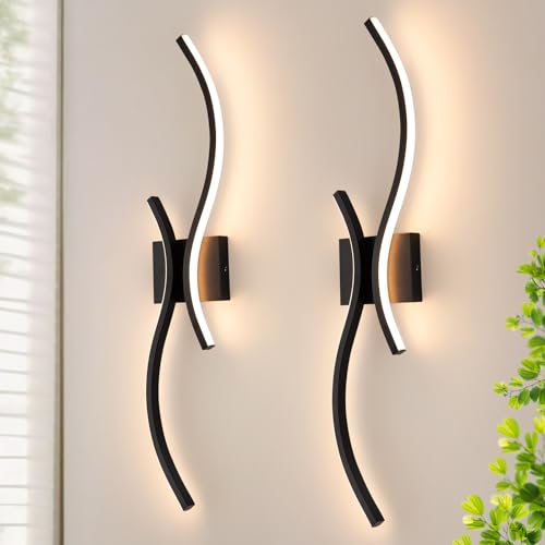 CANEOE Modern LED Wall Sconce Set of Two, 3000K Warm White Led Wall Light Fixture, 31.5inch Black Modern Sconces Wall Lighting for Bedroom, Living Room, Hallway, Staircase, Bathroom - color: Black,3000K, size: 2 Packs,31.5inch