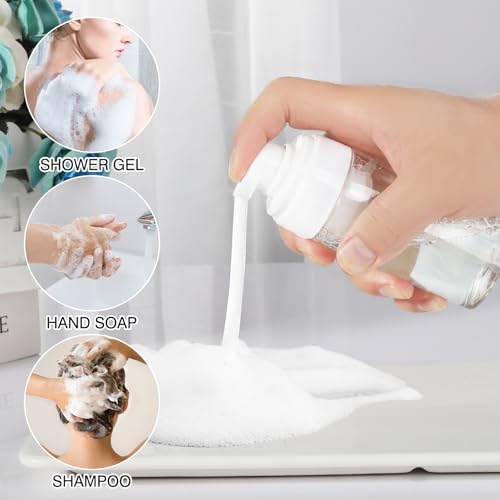 Foam Pump Bottle 4oz 2 Pack Small Plastic Refillable Foaming Bottles | Empty Leak Proof Foaming Soap Dispenser for Shampoo, Hand Soap, Body Wash, Face Wash (120ml) - color: Clear