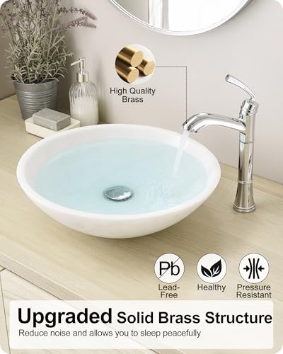 Tall Vessel Sink Faucet, Brass Bathroom Vessel Faucet, One Hole, Single Handle with Pop-Up Drain & Supply Water Hoses, No Leaks, Chrome - color: Chrome