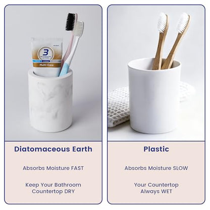 Drying Stone Toothbrush Holder, Diatomite Toothbrush Holders for Bathroom Counter, Quick Drying Electric Toothbrush and Toothpaste Holder Bathroom Organizer, Marble White - color: Marble White
