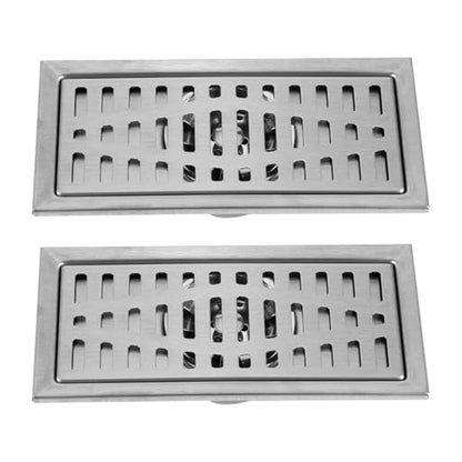 2Pcs Linear Shower Drain 8"x4" Floor Drain with Removable Grate Cover Grid | Stainless Steel Grate Hair Strainer for Home Bathroom Kitchen