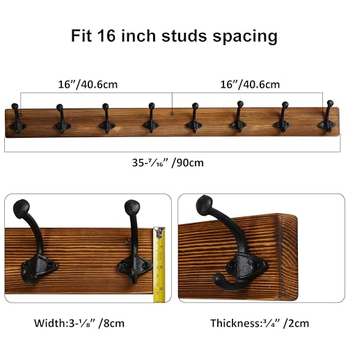 WEBI Rustic Coat Rack Wall Mount,35.43" Long 8 Cast Iron Coat Hooks Wall Mounted,Heavy Duty Wall Coat Hanger Hooks for Hanging Coats,Clothes,Jacket,Brown - color: Brown, size: 35 Inch