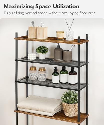 HOOBRO Over the Toilet Storage, 4-Tier Over Toilet Bathroom Organizer, Freestanding Above Toilet Shelf with Adjustable Feet, Space Saving, Easy to Assemble, Rustic Brown and Black BF64TS01