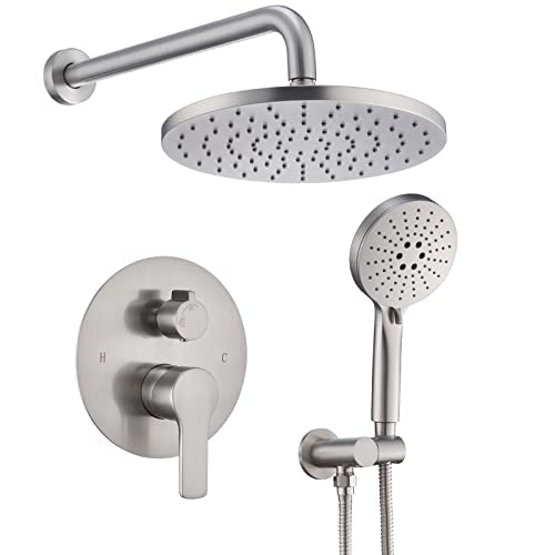 Iriber Shower System Wall Mounted Shower Faucet Set with High Pressure Shower head and 3-Setting Handheld, Bathroom Shower Trim Kit Contain Pressure Balance Valve Cartridge, Brushed Nickel - color: Brushed Nickel