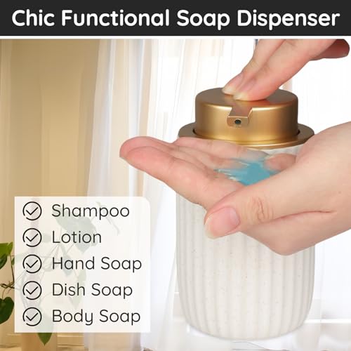 Segbeauty Ceramic White Hand Soap Dispenser, 10.8oz Empty Liquid Soap Dispenser, 2pcs 320ml Refillable Shapmpoo and Conditioner Pump Bottle Bath Shower Lotion Gel Container, Kitchen Dish Wash Bottles - color: White Golden, style: 2pcs Dispensing