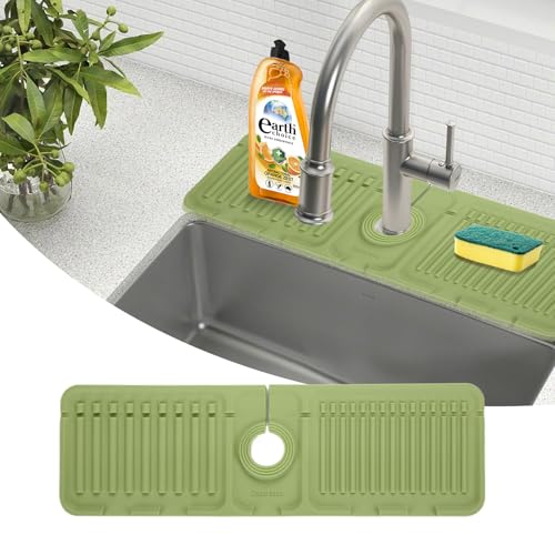 Kitchen Faucet Sink Splash Guard, Silicone Water Catcher Mat –17.52" x 5.51" Sink Draining Pad Behind Faucet, Rubber Drying Mat for Kitchen & Bathroom Countertop Protect (Green)