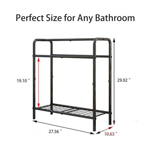 Freestanding Towel Rack, 3 Tier Metal Towel Holder with Storage Shelf, Standing Bathroom Towel Rack for Large Bath Towels, Blanket Rack Organizer for Bedroom, Poolside,Black