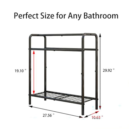Freestanding Towel Rack, 3 Tier Metal Towel Holder with Storage Shelf, Standing Bathroom Towel Rack for Large Bath Towels, Blanket Rack Organizer for Bedroom, Poolside,Black