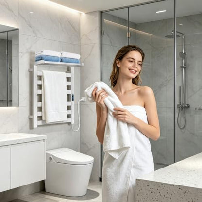 WiFi Heated Towel Rack Wall Mounted, Electric Towel Warmer, Brushed Nickel | WiFi App Remote, Foldable Space-Saving Bracket, Child Lock, 5 Temp Levels, 1–24H Timer, LED Display, Stainless Steel, Plug-in - color: Brushed Nickel