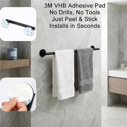 3M Towel Bar, 24 Inch 304 SS Matte Black No Drill Self Adhesive Bathroom Towel Rod Wall Mounted - color: Matte Black, size: 23.6 Inch
