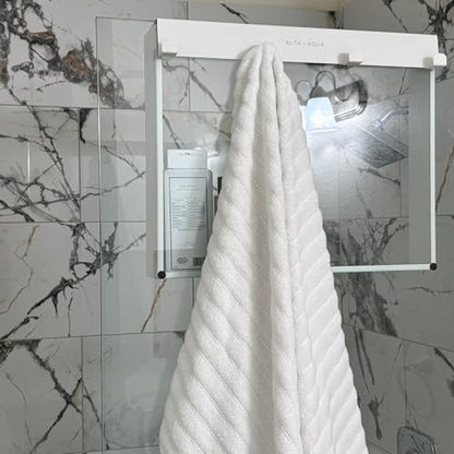 Hanging Shower Shelf with Hooks for Shower Glass Panels | 20"x16" Matte White 304 Stainless Steel | Bathroom Caddy | No-Drill, No-Rust Modern Design - color: Matte White