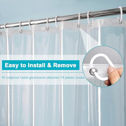 EurCross 96 inch Extra Wide Clear Shower Curtain Liner,Waterproof Heavy Duty PEVA Transparent Shower Liner 96x72 inch with 5 Magnets and 16 Plastic Hooks - color: Clear, size: 96"W x 72"L (Pack of 1)