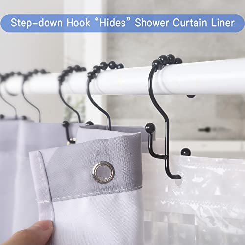 SUTINE Shower Curtain Hooks, 12 Pcs Double Shower Curtain Hooks Rings, Black Shower Curtain Hooks Rust Proof, Stainless Steel Bathroom Shower Hooks for Shower Curtain, Towels, Clothing, Black - color: Black