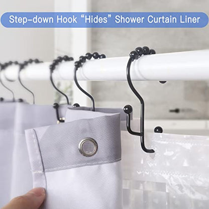 SUTINE Shower Curtain Hooks, 12 Pcs Double Shower Curtain Hooks Rings, Black Shower Curtain Hooks Rust Proof, Stainless Steel Bathroom Shower Hooks for Shower Curtain, Towels, Clothing, Black - color: Black