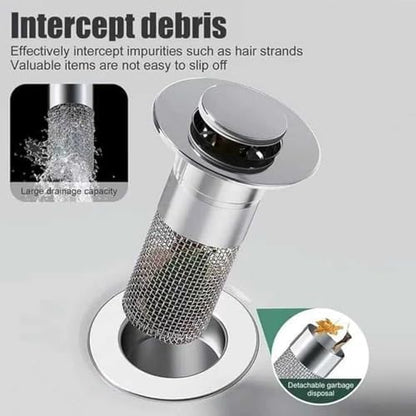 2-Piece Stainless Steel Bathroom Sink Plugs, Bathtub Drain Stoppers, Pop-Up Sink Drain Strainer Features Removable Stainless Steel Strainer with Hair Catcher Compatible with American Sink strainers