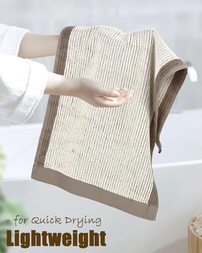 Cleanbear Hand Towels for Bathroom Set of 4, Jacquard Weaved Cotton Face Towels, 28 x 13.7 Inches (Light-Brown) - color: Light-brown