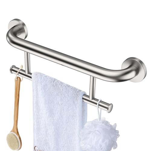 Brushed Nickel Towel Rack Grab Bar Combo, Zepolu Stainless Steel Safety Balanced Assist Support Handle 17 Inch, 2-in-1 Handicap Towel Bar, Wall Mounted Towel Holder for Senior Elderly Disabled - color: towel holder - brushed nickel, size: 17 inch
