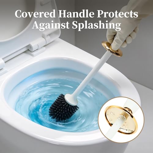 Toilet Brush and Holder Set, Luxury Toilet Brush & Sleek Stand, High-End Modern Silicone Toilet Brush Set, Non-Scratch Hygienic, Odor-Free Design - Easy to Clean (Matte Black + Gold, B) Father's Day - color: Matte Black + Gold