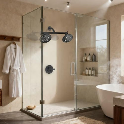 Proox Double Shower Head 6-Setting High Pressure Built-in Valve Matte Black | For Couples' Walk-in or Single Bathtub Use, Dual Head System, Premium Finish, Easy Tool-Free Install - color: Matte Black