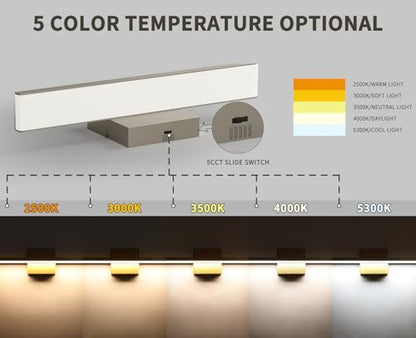 JUSHENG Brushed Nickel Modern LED Vanity Lights for Bathroom Light Fixtures, 16 Inch 16W 5CCT Dimmable Vanity Light Bar Bathroom Lighting, ETL Certificated - color: Brushed Nickel-5CCT, size: 16'' Long-Dimmable