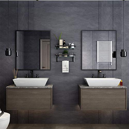 Bathroom Glass Shelf with Towel Bar Black Bathroom Shelf Wall Mount Rustproof Bathroom Wall Organizer Towel Rails1 Tier (Black) - style: 1 tier with towel bar black