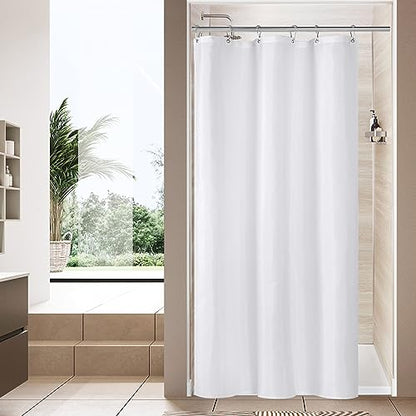 MitoVilla Small Stall Half Size Shower Curtain Liner, 36 x 72 Inch Fabric Bath Curtain Liner for Modern Hotel, White Shower Liners with Plastic Hooks, Washable & Water Repellent - color: Fabric - White, size: 36"W x 72"L (Pack of 1)