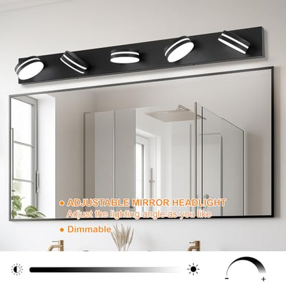 5-Light Bathroom Vanity Light, Modern LED Bathroom Light Fixture Over Mirror, Matte Black Bath Wall Lighting, Dimmable 5500K Vanity Lighting Fixture with 360°Rotable Head - color: Matte Black-Dimmable