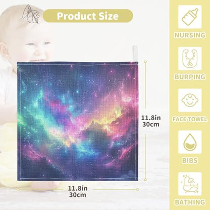 YETTASBIN Galaxy Muslin Baby Hand Washcloths, Soft Cotton Bath Face Towel, 4 Layers Extra Absorbent Feeding Burp Cloth for Newborn Infant, 3 Pack - size: 12 Inch x 3 Pack