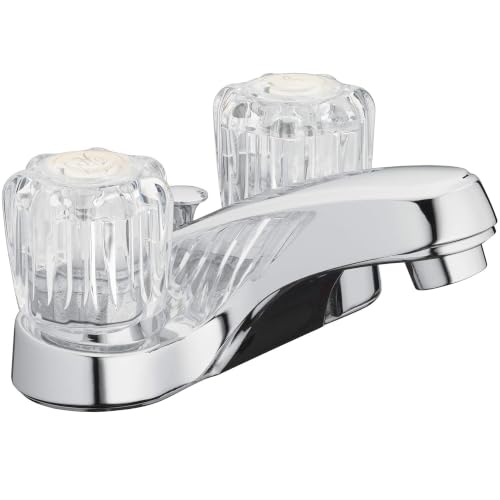 Two-Handle Bathroom Sink Faucet, Chrome, Acrylic Handles | 1.2 GPM Flow, 3-Hole, Low-Arc Spout, Washerless Cartridge, Brass Shanks, Pop-Up Drain Included, Double Handle Faucet - color: Polished Chrome with Acrylic Round Knobs, size: (Pack of 1)