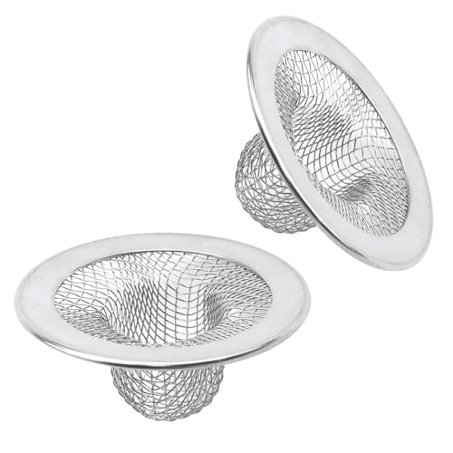 Antrader 2Pcs Kitchen Sink Strainers,2in Stainless Steel Mesh Round Filters | Bathroom Bathtub Wash Basin Garbage Disposal Basket Filter,Flange Rim Design, Easy to Take Out & Clean - size: 2-inch