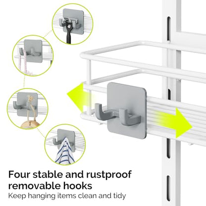 Orimade Over The Door Shower Caddy Adjustable 3 Tier White,Bathroom Hanging Organizer Shelf Rustproof with 4 Hooks,Shower Basket with Soap Holder and Suction Cup - color: White-3T