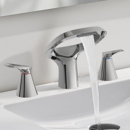 Bathroom Faucets for Sink 3 Hole, Bezeit 8 Inch Widespread Bathroom Faucet with Waterfall Spout, Solid Brass Chrome Faucet with 2 Handles and Water Supply Hoses - color: Chrome, style: Modern