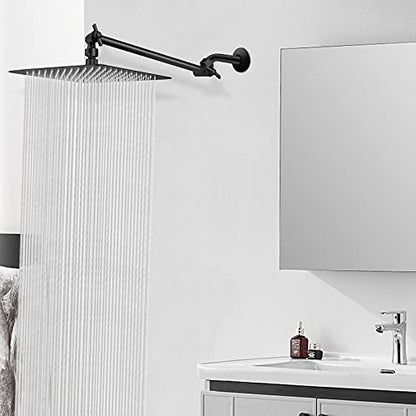 High Pressure Large Stainless Steel Square Rain ShowerHead With Shower Arm Waterfall Full Body Coverage Easy to Clean and Install (12 Inch With Arm, Matte Black) - color: Matte Black, size: 12 Inch With Arm