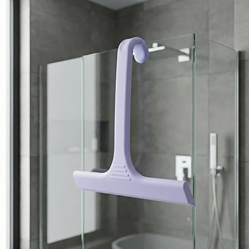 Silicone Shower Squeegee - All-in-One Design with Built-in Hook, 10 Inch Streak-Free Bathroom and car Cleaner for Glass Doors, Mirrors, Windows, Tiles Purple - color: Lilac Purple