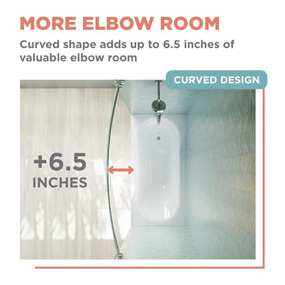 Zenna Home Curved Shower Curtain Rod, No Drill, 50-72 Inch Adjustable Tension Shower Rod for Bathroom, Rustproof, Non-Slip, Adds Room in Shower, Satin Nickel - color: Satin Nickel