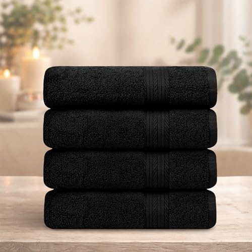 100% Cotton Bath Towels 30x54 Inches, 600 GSM, Soft & Absorbent, Set of 4, Black - color: Black, size: Bath Towel Set of 4