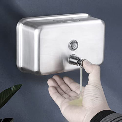 Commercial Soap Dispenser Wall Mount Stainless Steel, Horizontal | Rust-Proof Lining and Anti-Leak Pump Liquid Hand 1100ml / 37oz. - size: Horizontal