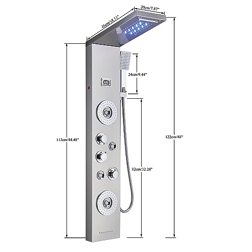 AlenArt Shower Panel LED Shower Tower System with Rainfall Waterfall Shower Head, 4 Body Massage Jets,Hand Shower Sprayer and Tub Spout Stainless Steel, Brushed Nickel - color: Brushed Nickel