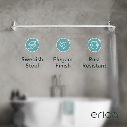 Erica Adjustable U-Shaped Shower Curtain Rod for Bathtubs - White | Size - 27x65x27 cm, Wall Mounted Shower Pole, No Need to Fix to the Ceiling, Curved Shower Rail, White Powder Coated Steel - color: Glossy White, size: 4 in 1 L & U shape (27,5 x 65 x 27,