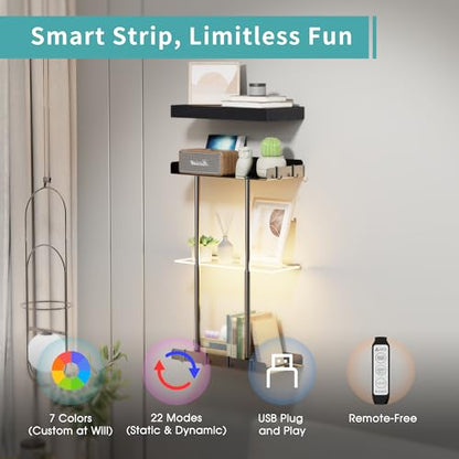 Vervida® Bathroom Towel Storage Rack, LED Towel Racks for Bathroom Wall Mounted 22.7 inch with 15 inch Floating Shelf Can Holds 6 Large Towels, Wall Towel Rack for Rolled Towels, Black - size: 15" with LEDs