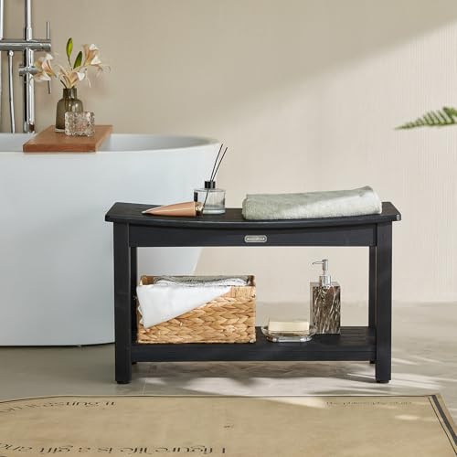 KaimuBench 30'' Waterproof Shower Stool, Poly Lumber Shower Bench Seat for Shaving Legs, HDPS Plastic Bath Chair Seat, Non-Slip & No Maintenance, Black, Weight Capacity 700LBS (30 x 13 Inches) - color: Black, size: XL (30*12.6*17.7'')