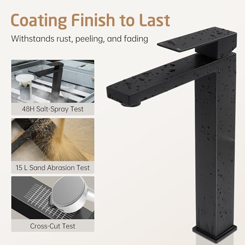 KES Bathroom Faucet Black Vessel Sink Faucet cUPC Certified, Single Hole Tall Bathroom Faucet Stainless Steel, L3156BLFF12-BK - color: Black, style: NO Drain - TALL Faucet for Vessel Sink