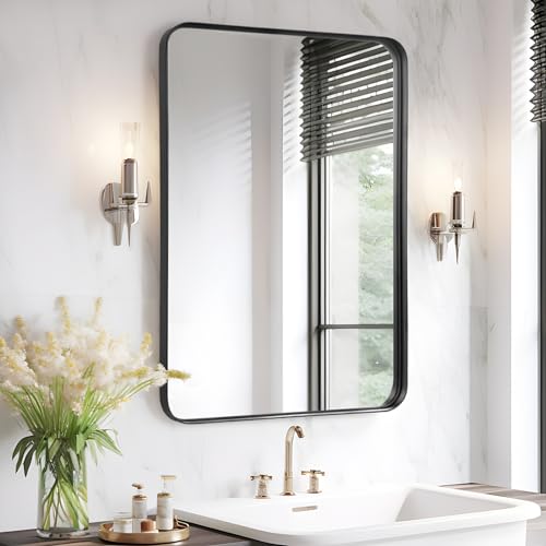 Fabuday Bathroom Mirror Over Sink 24x36 Black - Framed Matte Bathroom Vanity Mirror, Wall Mounted Decor Mirror for Living Room, Restroom, Entryway, Hangs Vertically or Horizontally - color: Black, size: 24"L x 36"W
