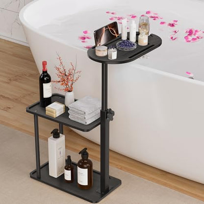 Bathtub Tray Table, Freestanding Bath Side Table Tub Tray Caddy | 3 Layer Bamboo Bath Board Shelf, Bathtub & Bathroom Accessories, New Home Gift for Mom, Housewarming, Anniversary, Wedding - color: Black