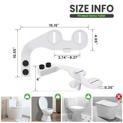 Toilet Bidet With Left/Right Side Reversible Design, Fresh Water, Non-Electric, Toilet Bidet Attachment, Right/Left Hand Side with Dual Nozzle, Self-Clean, Easy to Install (Black Knob)