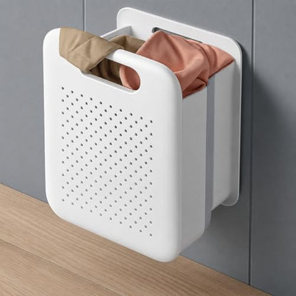 Goderewild Collapsible Laundry Basket, Space-Saving Wall-Mounted Hamper, Detachable Hanging Organizer for Home, Dorms, RVs, Measures 11.8" x 8" x 14.7" In (White) - size: S