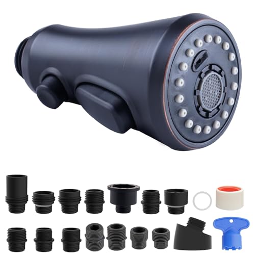 Hibbent Pull Down Spray Head, NSF/ANSI/CAN 61 & CUPC Certified 3-Function Spray Nozzle, 15 Adapters, Kitchen Sink Faucet Head Replacement Compatible with Moen, Delta, Kohler, Oil-Rubbed Bronze - color: Oil Rubbed Bronze, style: 2.5 Gallon Per Minute