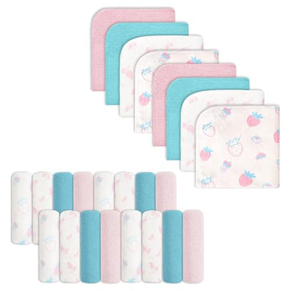softan Baby Washcloths, 24Pack Baby Wash Cloths Extra Soft & Ultra Absorbent, Baby Towels Face Towel Unisex for Boys Girls Face & Body, Washclothes Gentle on Sensitive Skin, 9''x 9'' Strawberries - color: Strawberries