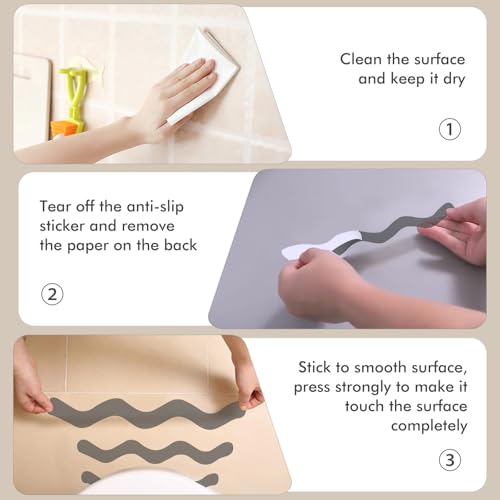 24 PCS Anti Slip Shower Stickers, Safety Bathtub Non Slip Strips, Adhesive Decals Anti Skid Tape with Scraper for Tub, Shower, Floor, Stairs, Steps - color: Gray